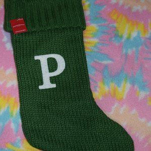 Wondershop Classic Christmas Stocking White and Green Monogram Initial Knitted